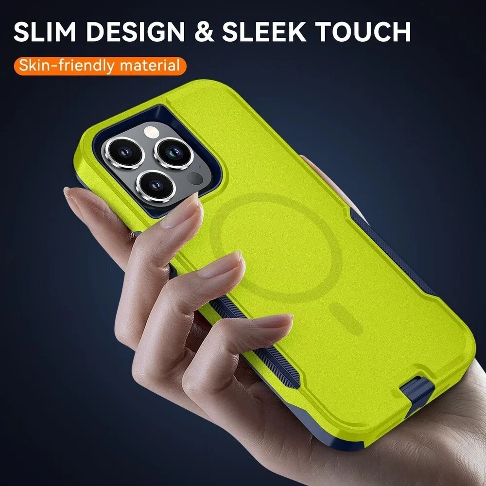 Tian Yi Magnetic Shockproof Case for iPhone 15‎ Pro Max MagSafe Lime Green Blue
